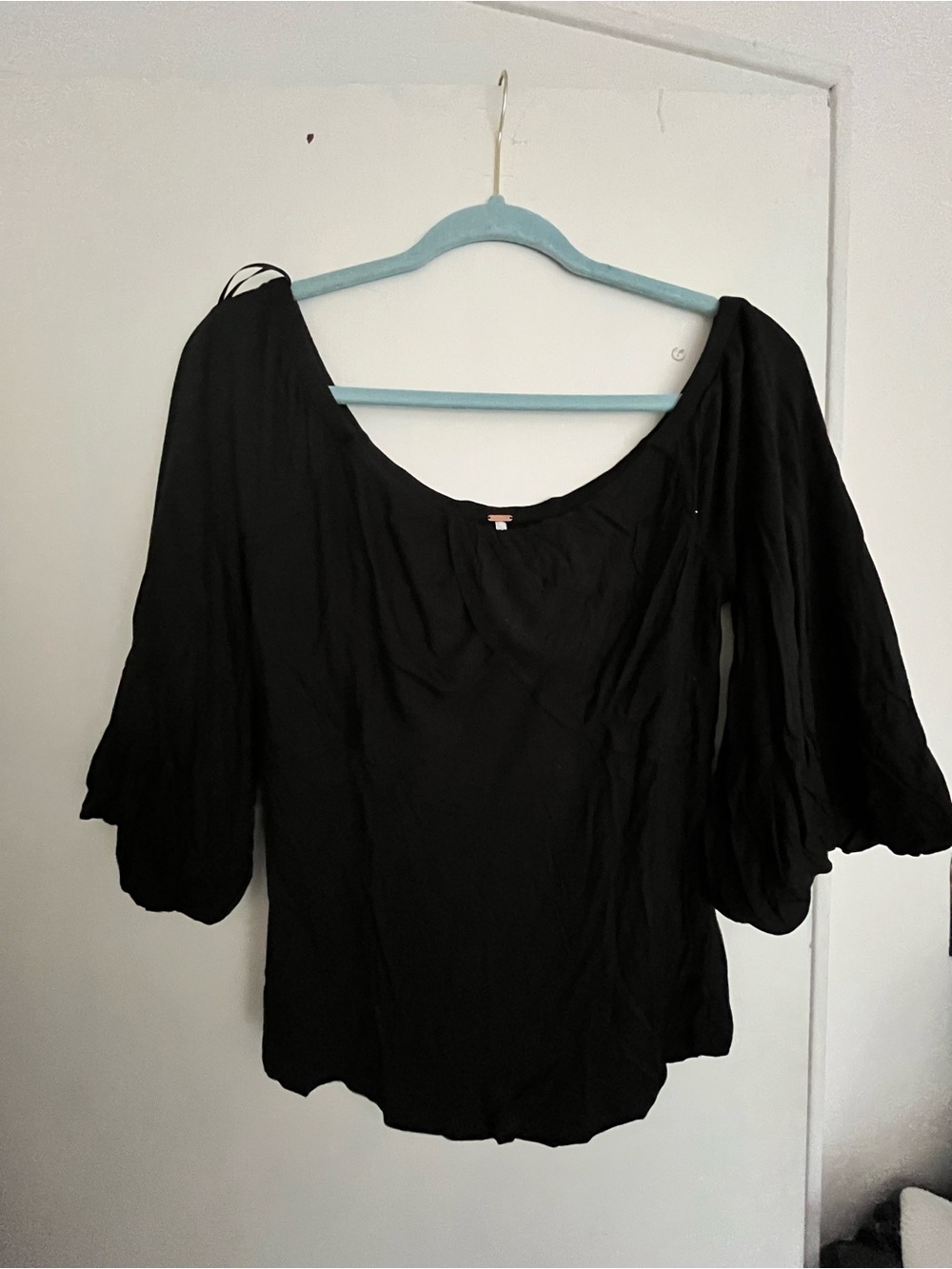 Free People Black Billowy Scoop Neck Blouse
